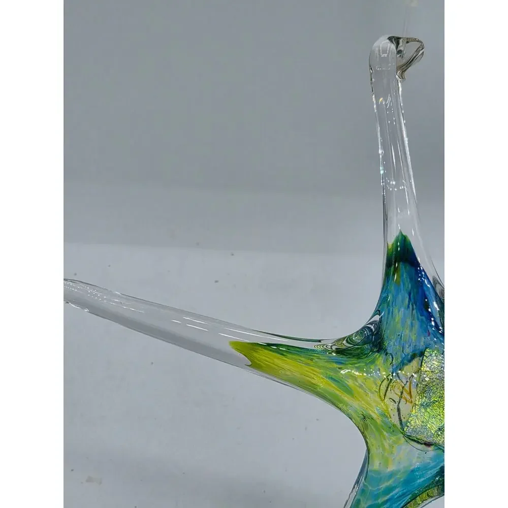 Signed Luke Adams Hand Blown Art Glass Starfish Suncatcher Ornament Blue Green 8